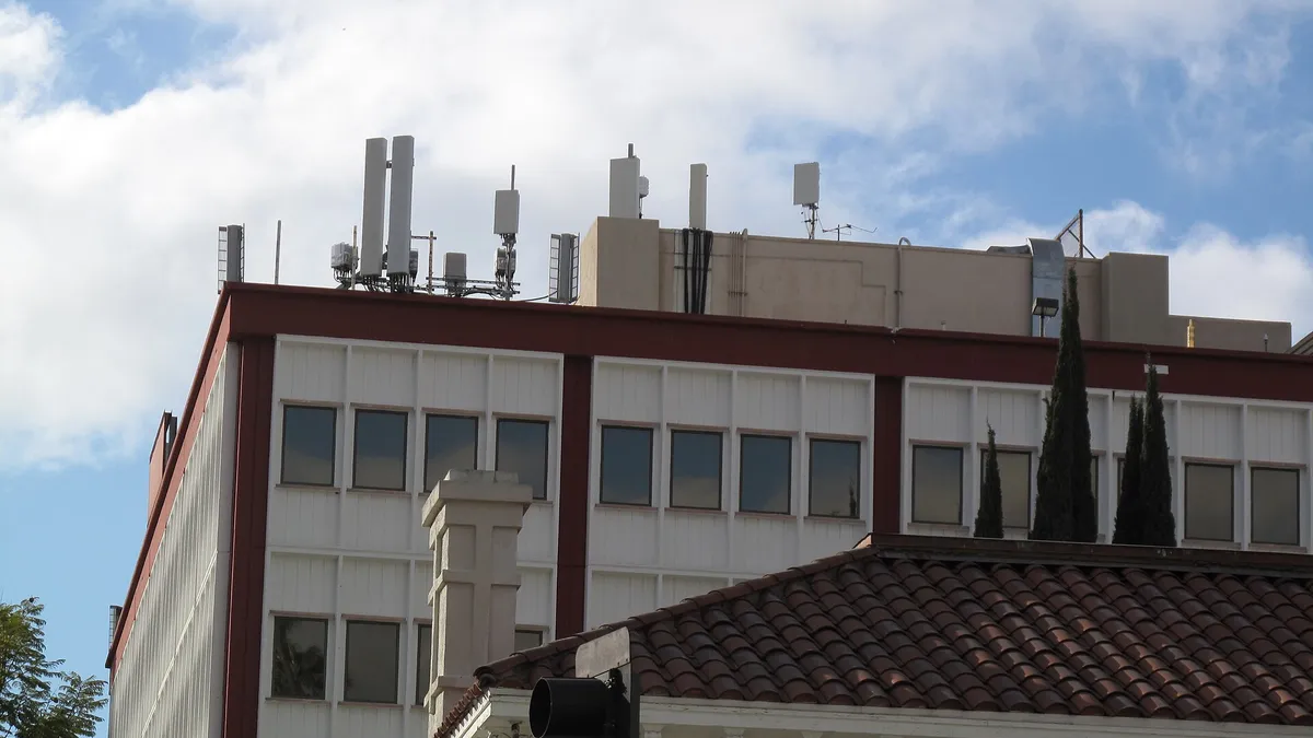 Industrial plant building with rooftop vent stacks